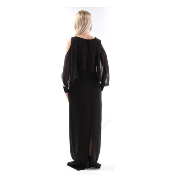 Calvin Klein Cold Shoulder Chiffon Formal Gown |Elegant Black Evening Dress Sz 4 - Picture 2 of 7